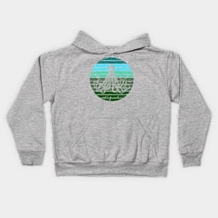 Green blue octopus retro artwork sunrise Kids Hoodie